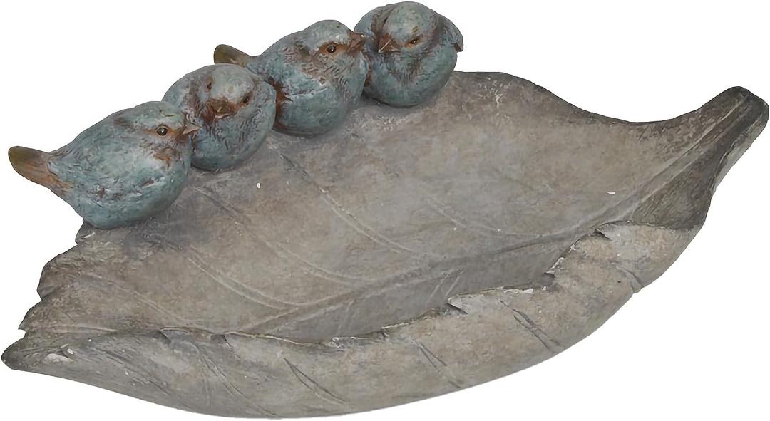 Bird-Feeder Wild Bird-Bath Bowl Outdoors - Garden Decor Polyresin Birds on Leaf 12.4 * 7.5 * 4.1 Inch-Newman House Studio