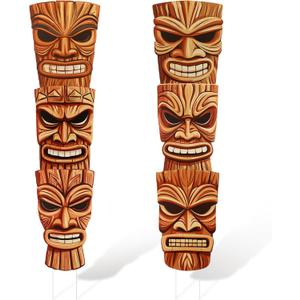 Soulchen Soulchen 2 Pcs Large Tiki Yard Signs 38 x 9.8 Inch Luau Hawaiian Yard Signs with Stakes Tropical Themed Summer Party Decorations Tiki Mask for Indoor Outdoor Lawn, Garden, Party