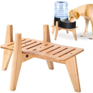 Dog Water Bowl Dispenser Stand for Medium Breeds - Elevated Raised Automatic Dog Food Feeder Holder - Adjustable Fit - Durable Bamboo