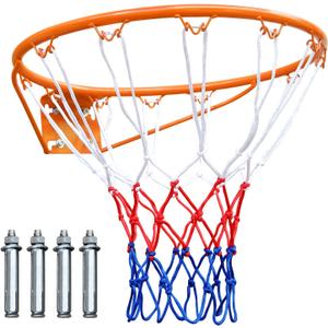 MIIUDGIG 18" Basketball Rim Replacement, Heavy Duty Basketball Goal Rim and Net, Universal Professional Solid Steel Backboard Rims Fits In-Ground &Wall-Mounted Basketball Hoops, Indoor/Outdoor(Orange)