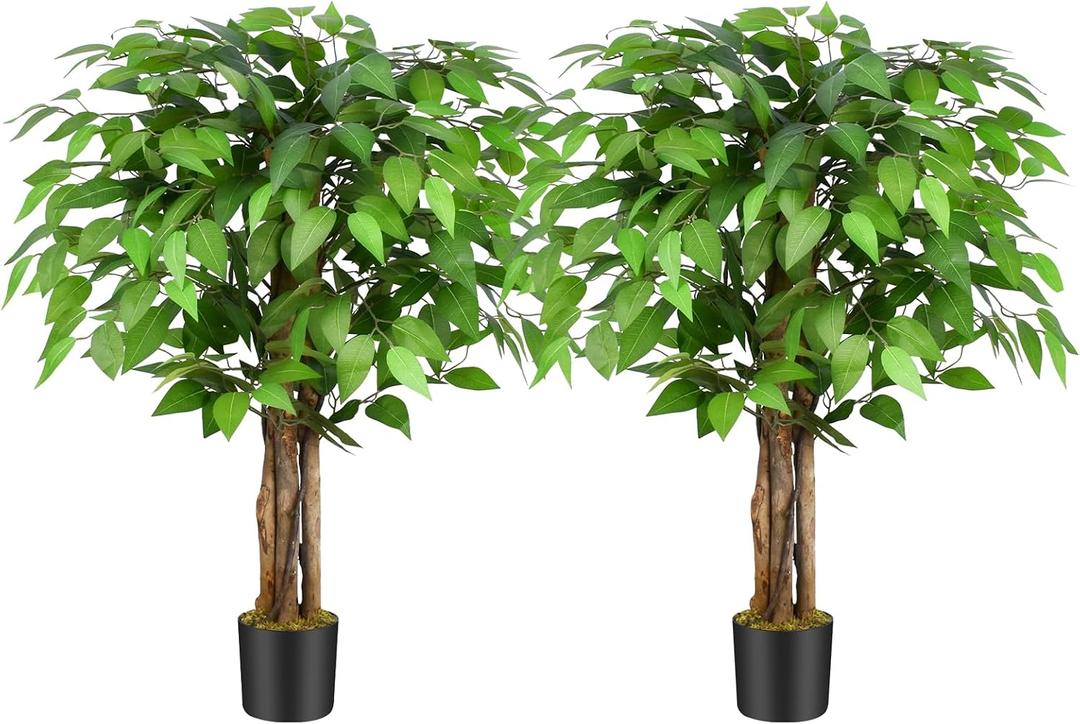3ft Ficus Artificial Trees with Natural Curved Trunks, 36" Tall Lush Faux Tree for Home Decor Indoor, Green Lifelike Fake Ficus Tree Artificial Plants(Set of 2)