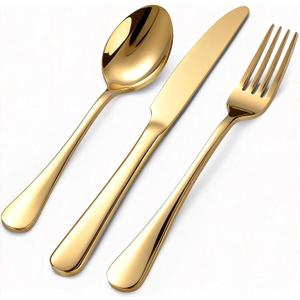 60 Piece Gold Silverware Set for 20, 18/0 Stainless Steel Heavy Forks Spoons and Knives Set, Mirror Finish Gold Flatware, Dishwasher Safe for Family Picnics Daily Gatherings