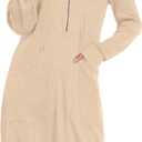 PrinStory Women’s Casual Dresses | Fall Winter Long Sleeve Half Zip V Neck Pullover Tunic Sweatshirt Dress with Pockets S-2XL (Beige, XL)