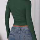 PRETTYGARDEN Women's 2025 Summer Long Sleeve Henley T Shirts Ribbed Knit Button Slim Fitted Basic Casual Going Out Fall Tops (Green, XL)