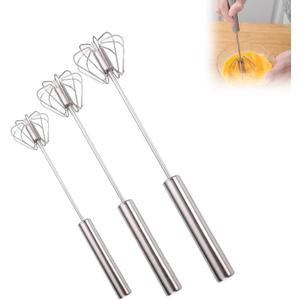 Stainless Steel Semi-Automatic Whisk, Egg Whisk Hand Push Whisk Blender, Hand Push Mixer Stirrer Tool for Cooking Kitchen Home Egg Milk (3 PCS)