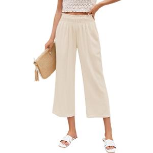 LookbookStore Lightweight Linen Pants Women Plus Size Trousers for Women High Waisted Beige Pants Beige Size XXL Size 20 22