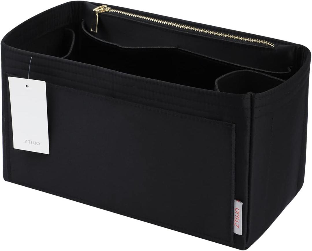 ZTUJO Purse Organizer Insert For Handbags, Silky Touching Bag Organizer Insert With Bottle Holder, Perfect for Speedy, Neverfull, Tote,ONTHEGO,Artsy,Handbag and More (Medium,Silky Black)