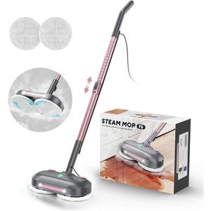 Scrubbing Steam Mop with Rotating Pads,All-in-One Spin Steam Cleaner for Floor Cleaning,Large Tank,23FT Cord, LED Headlights,Reusable Pads & Self-Standing,Safe for Hard Floor/Laminate/Marble (Pink)