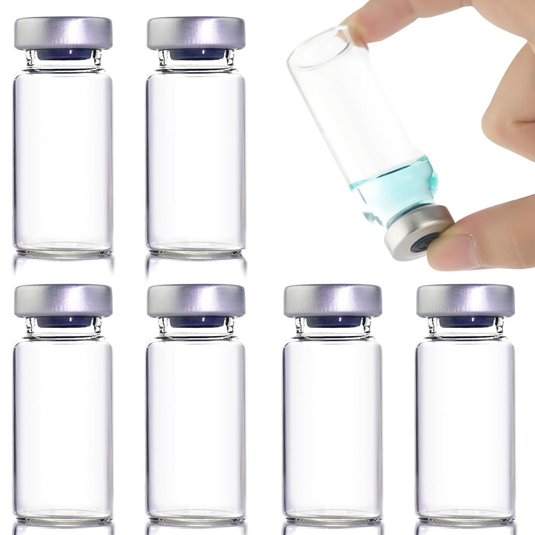 9 Pack 20ml Sealed Sample Vials, Transparent Glass Vials with Self Healing Injection Port