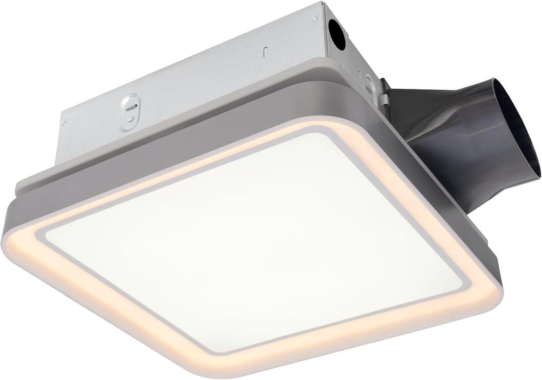 Akicon Bathroom Exhaust Fan with Light, 50-80-100 CFM DC Motor, 1.2 Sones 3CCT LED Light 2700K/4000K/5500K with 7W Night Light Quiet Energy Saving Ceiling Fan, Silver (Sliver)