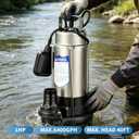 1HP Submersible Sewage Grinder Pump, Stainless Steel Housing, 2" NPT Discharge - For 30"+ Deep Sewage Basins, Septic Tanks, 52.5ft Head 6076GPH Max Flow, 115V (10400GPH(2HP))