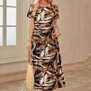 OFEEFAN Maxi Dress Casual Dresses for Women Crew Neck Short Sleeve Tiered Dress with Pockets