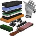 Knife Sharpening Stone Set - Premium 4 Side Grit 400/1000 3000/8000 Whetstone Sharpener Kit - Non-Slip Bamboo Base,Cut Resistant Gloves, Angle Guide,Flatting Stone,Honing Guide,Leather Strop (Standard, Green/White)
