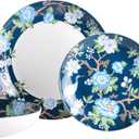 222 Fifth Nightingale 12-Piece Porcelain Dinnerware Set  Service for 4, Bohemian Blue Floral Design, Perfect for Everyday Dining & Entertainment, Microwave & Dishwasher Safe