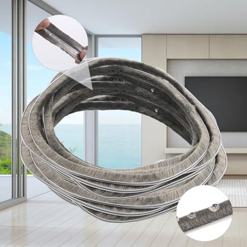 Soezy 16 Ft (5m) 196 Inch Sliding sash Windows Doors Tape Pile Draught excluder Brush Seal Strip weatherstrip 6mm x 8mm (1/4 5/16 Inch, Gray)