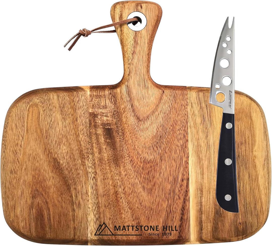 Cheese Knife Set - MATTSTONE HILL Cheese Knife & Acacia Cheese Board Set, Soft & Semi Hard Cheese Knife, Cutting Board, Charcuterie Board, Wood Serving Platter