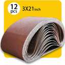3x21 3 x 21 Inch Sanding Belt Pack 3-Inch x 21-Inch,12 Pcs(4 Each of 80 120 150 Grits) Aluminum Oxide for Sander