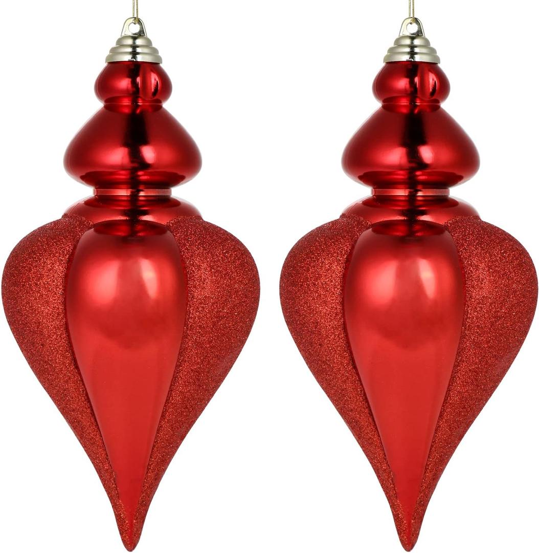 2 Pcs 9" Large Christmas Ball Ornaments - Shatterproof Finial Drop Decorations for Holiday Tree - Red Big Hanging Balls