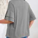 Beautife Womens Plus Size V Neck T Shirts Short Ruffle Sleeve Blouses 2026 Summer Casual Loose Fit Knit Tops (Gray, XXXL)