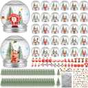 32 Pack Christmas Plastic Snow Globes Kit Includes 32 Clear Snow Globe, 64 Mini Xmas Trees, 32 Christmas fillable Ornaments, 1 Sticker with Glitter for DIY Crafts Home Winter Decor
