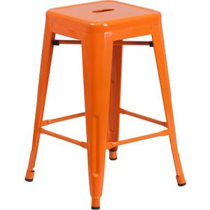 Flash Furniture Kai Commercial Grade 24" High Backless Orange Metal Indoor-Outdoor Counter Height Stool with Square Seat, Pack of 1