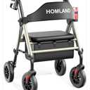 Walkers for Seniors with Seat, Foldable Rollator Walker, Reinforced Aluminum Frame, 8" Big Rubber Wheels for All Terrain, Height Adjustable Lightweight Rolling Walker, Light Gold