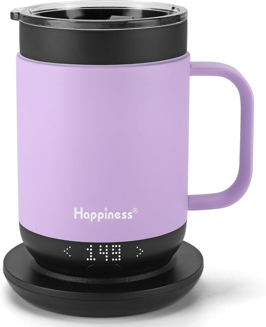 Happiness Smart Heated Coffee Mug,16oz Rechargeable Electric Self Heating Temperature Control Coffee Cup,Gifts for Mom Dad Grandma Wife