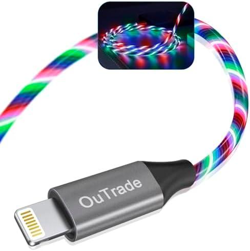 LED iPhone Charger Cord Light Up Lightning Cable | MFi Certified Apple Charger | Cool USB Fast Charging for iPhone 12 11 Pro Max XR X SE 8 Plus, iPad iPod and More (Multicolored, 6ft)