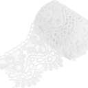 MECCANIXITY 4 Inch Wide 5 Yard Lace Ribbon Floral Pattern White Lace Trim Ribbon Milk Silk Lace Trim for Sewing Making, DIY Crafts,Gift Wrapping, Wedding Decor