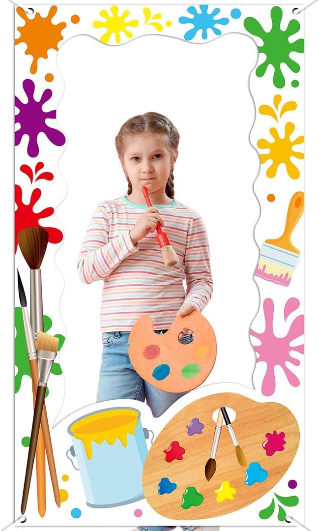 Art Paint Party Birthday Decorations Art Painting Photo Booth Props Colorful Paint Splatter Backdrop Banner Artist Theme Picture Frame for Kids Birthday Party Baby Shower Indoor Outdoor 3.3x6 Ft
