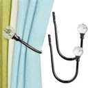 Coolnice 2 Pack Curtain Holdbacks, Wall Mounted Curtain Tiebacks, Glass Crystal with U Shape Curtain Pull Backs with Screws for Home Office-Black