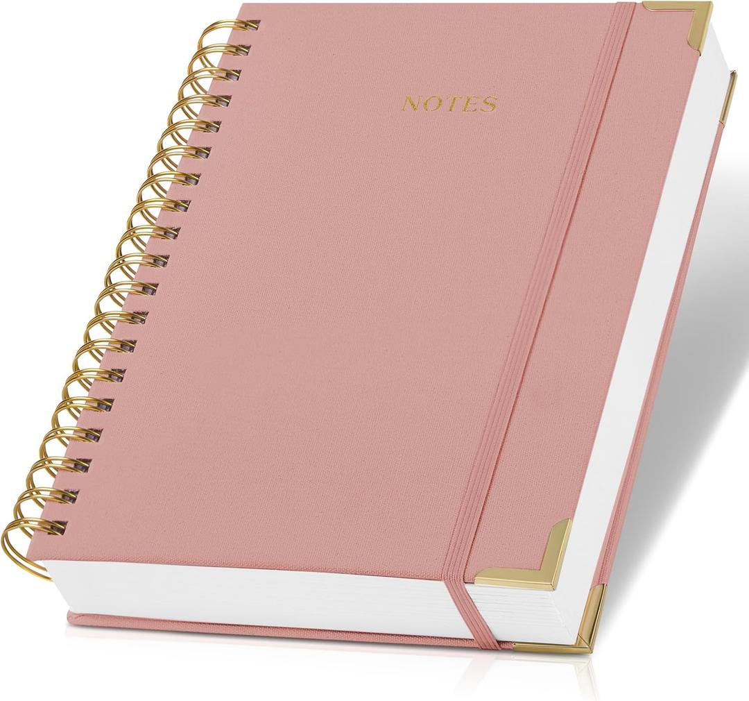 Aesthetic Thick Spiral Notebook Journal For Women in B5 Format - Stylish Linen Hardcover College Ruled Note Book w 300 Lined Pages - Cute Supplies For Bible Study & Staying Organized at Work or School (Pink)