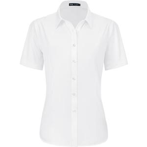 J.VER Womens Button Down Shirts Stretch Wrinkle Free Formal Short Sleeve Dress Shirt Summer Work Blouses Business Casual Tops (Large, White)