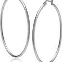 Amazon Essentials Stainless Steel Rounded Tube Hoop Earrings (50mm), (previously Amazon Collection)