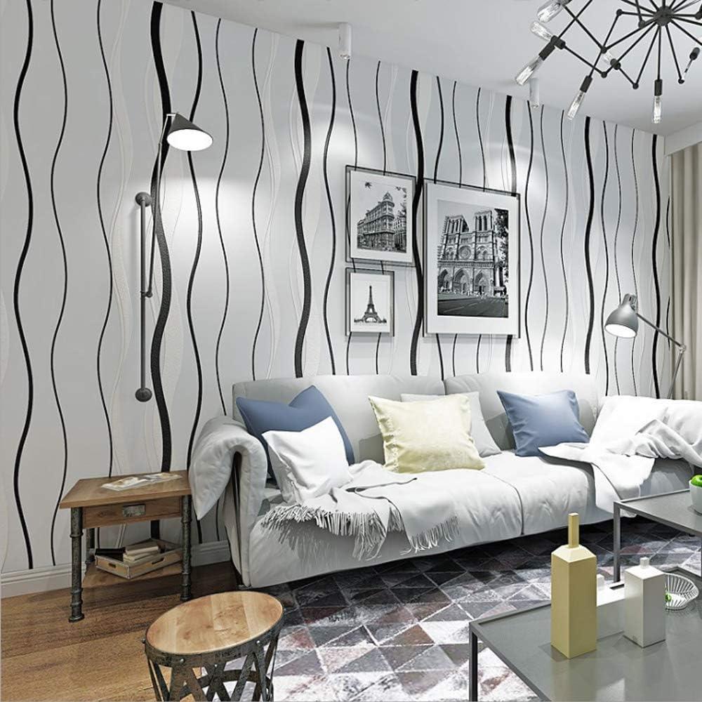 DAWEI Modern Minimalist Nordic Style Geometric Wave Pattern Non-Woven Wallpaper Black and White Vertical Stripes Bedroom Living Room TV Background 1.73'W x 32.8'L Non-Pasted (Cream)