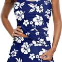 Dokotoo Tankini Swimsuits for Women 2026 Two Piece Bathing Suits Tummy Control Ruched Swim Suits with Skirt (X-Large, Blue Floral)