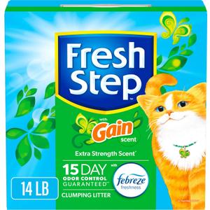 Fresh Step Clumping Cat Litter with Febreze Gain Scent, Long Lasting Odor Control Kitty Litter with Activated Charcoal, Low Dust Formula, 14 lb
