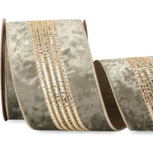 Ribbli Dusty Green Velvet Wired Ribbon with Luxurious Glittering Stripe 4 Inch Christmas Ribbon for Tree Gift Wrapping Wreaths Garland Topper Bows Crafts Home Decor -10 Yards