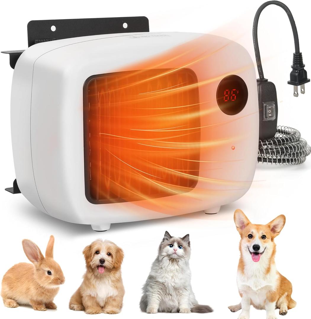 Pet House Heater with Thermostat, 300W/600W Heater for Dog Houses & Chicken Coops, PTC Heating, Overheat Protection, 6FT Anti-Chew Cord, Indoor & Outdoor Use, Up to 105 Sq Ft
