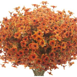 Grunyia 16 Bundles Artificial Fall Flowers for Outdoors Fake Plants UV Resistant Plastic Plants Shrubs Bushes for Home Fall Front Door Porch Garden Autumn Decor (Fall Red)