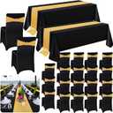 44 Pcs Tablecloth Chair Covers Chair Sashes Set, Spandex Chair Covers Sequin Chair Sashes Satin Table Runner for Wedding Hotel Banquet Party (Black and Gold)