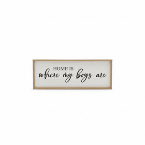 Home Is Where My Boys Are Wood Plaque Sign - 40 x15 Inch Rustic Wall Art for Living Room, Bedroom, Farmhouse Wall Decoration, Ready to Hang Family Decor