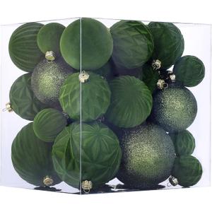 Velvet Christmas Ball Ornaments Avocado Green Christmas Tree Decorations 36pcs Shatterproof Flocked Ornaments Set with 5 Styles in 3 Sizes(Small Medium Large) (Mixed)