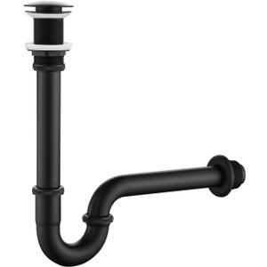 Bathroom Sink Stopper Bottle Trap, U-Shape 1-1/4 inch Slip Inlet Drain Complete Kit, Lavatory Sink Stopper Set NO Overflow, Matte Black, Pls Measure ur Sink Hole Size Before Order