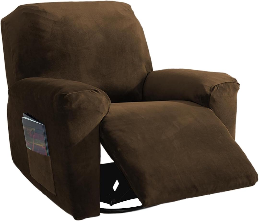 NORTHERN BROTHERS Recliner Chair Covers, Stretchy Recliner Couch Covers, Lazy Boy Velvet Chair Covers, Sofa Cover (Dark Brown, XL 1 Seat)