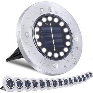 TenFen Solar Ground Lights-Waterproof Solar Lights Outdoor Garden-Upgraded 16LED Bright in-Ground Light-Landscape Light for Pathway, Yard, Lawn, Patio, Walkway (16 Pack White Light)