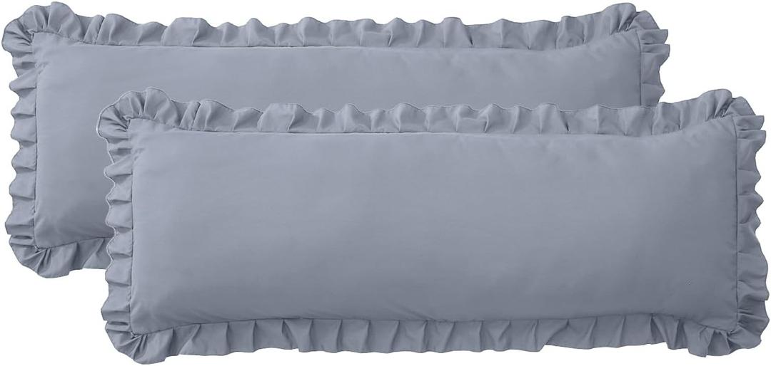 Ruffled Body Pillow Pillowcases Set of 2  Soft Wrinkle Resistant Brushed Microfiber Body Pillowcases Envelope Pillow Shams Festive Gift for Hotels, Guest Rooms 20x54 Inch (Silver Gray)