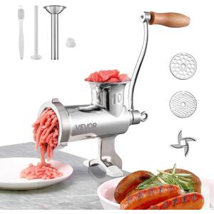 VEVOR Manual Stainless Steel Meat Grinder, 1.8" Clamp, 2 Grinding Plates, Sausage Stuffer, Ideal for Home Kitchen Restaurant Butchers Shop