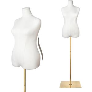 SHAREWIN Female Mannequin Torso Plus Size Women Dress Forms for Sewing Manicanequin Body High Stability Gold Metal Stand for Clothing Dress Jewelry Display Adjustable Height Size 10-12