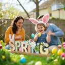 4 x Elegant Handcrafted Easter Home Decor - Made with German MDF Wood, Ideal for Indoor Spring, Fireplace Mantel, Table, Tiered Tray, and Bunny Farmhouse Style Decor (Spring)